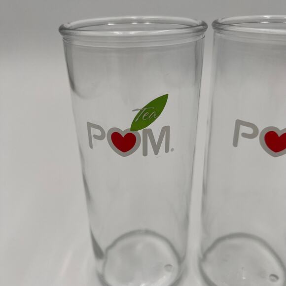 POM Drinking Glasses Set of 4 Clear Tall Logo Leaf Heart 6.5 in Collector - Picture 2 of 10